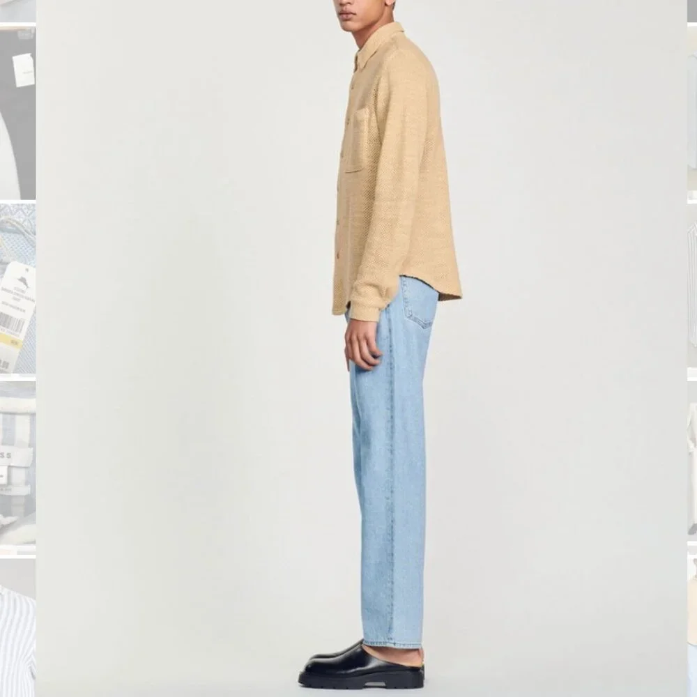 Sandro Tan Mesh Long Sleeve Shirt in Large - Picture 8 of 10